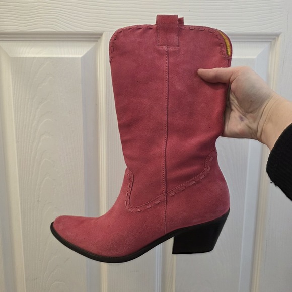 Gianni Bini Pink Suede Festival Going Out Cowgirl Mid Calf Boots Sizs 9.5M - Picture 3 of 12